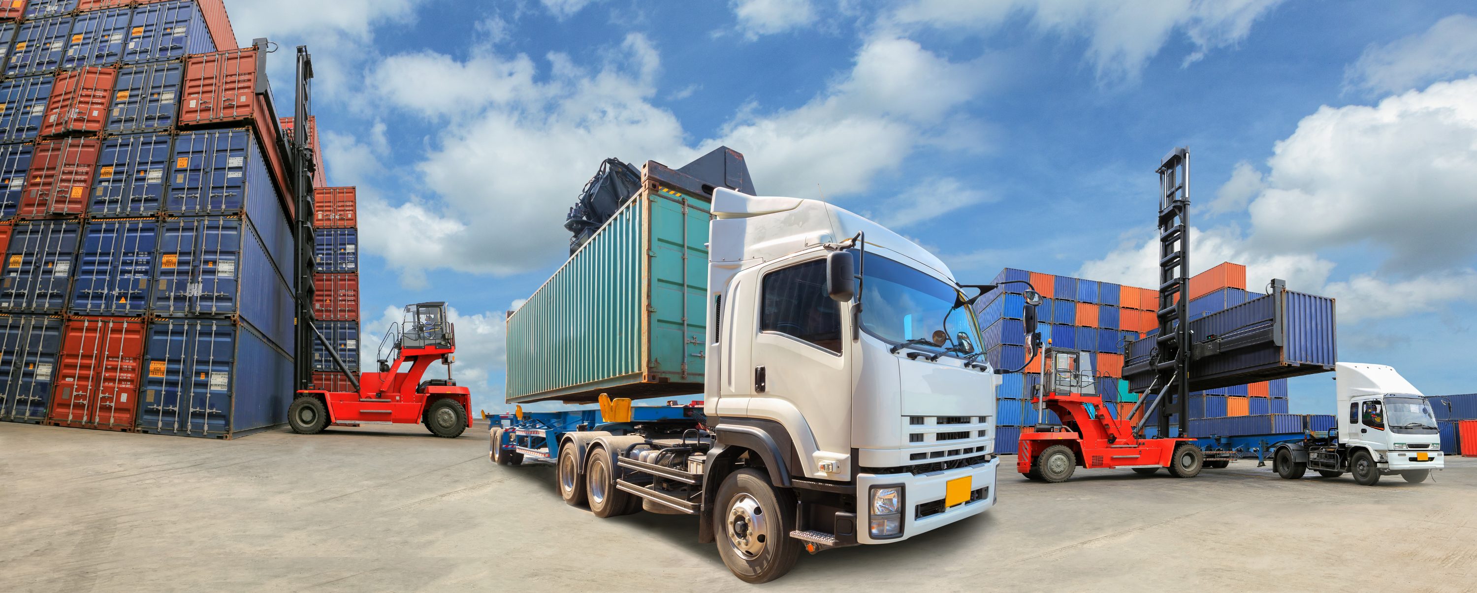 Truck with Industrial Container Cargo for Logistic Import Export at yard.